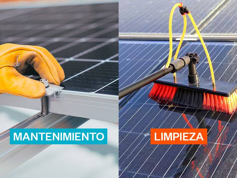 Haciendo mantenimiento y limpiando paneles solares para su correcto funcionamiento